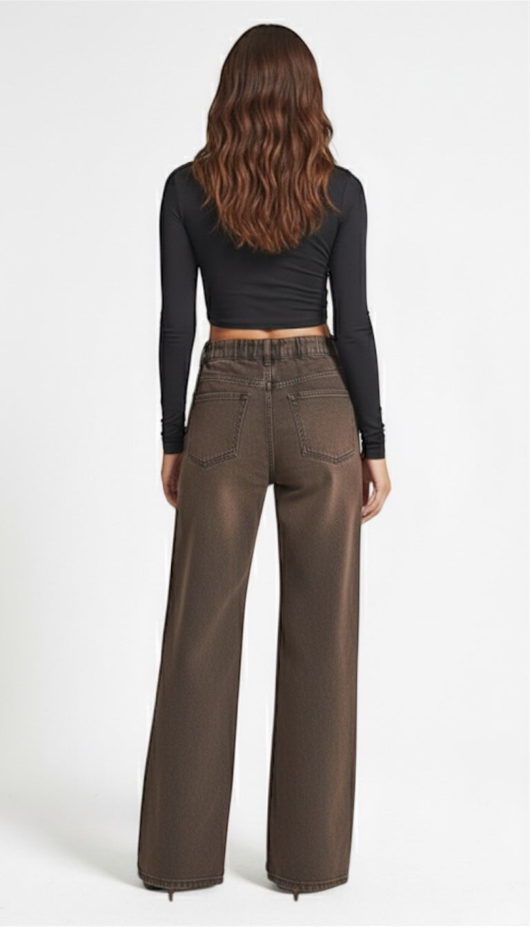 Wide-Leg Brown Denim