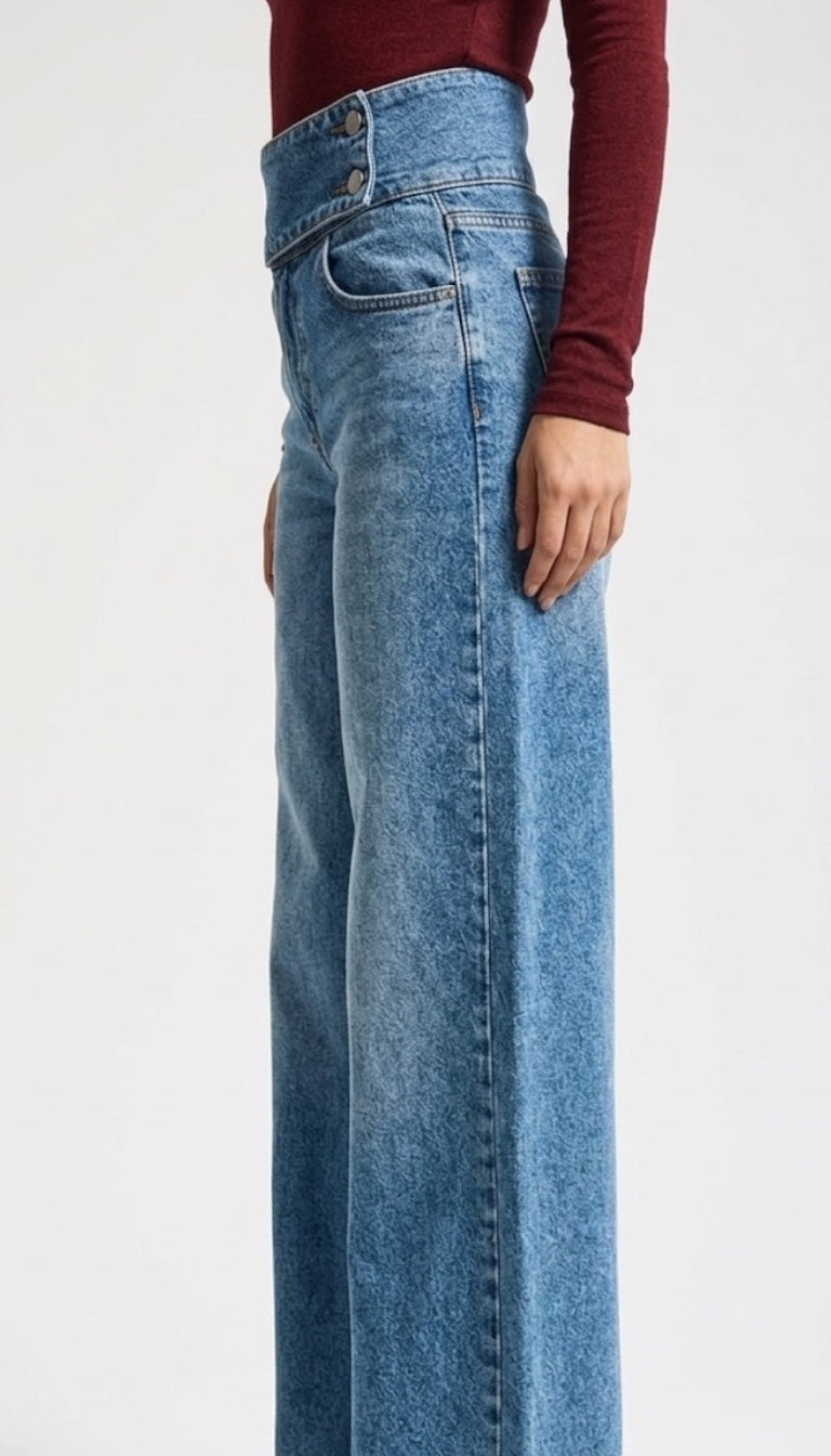Contour Waist Palazzo Jeans – Vintage Blue