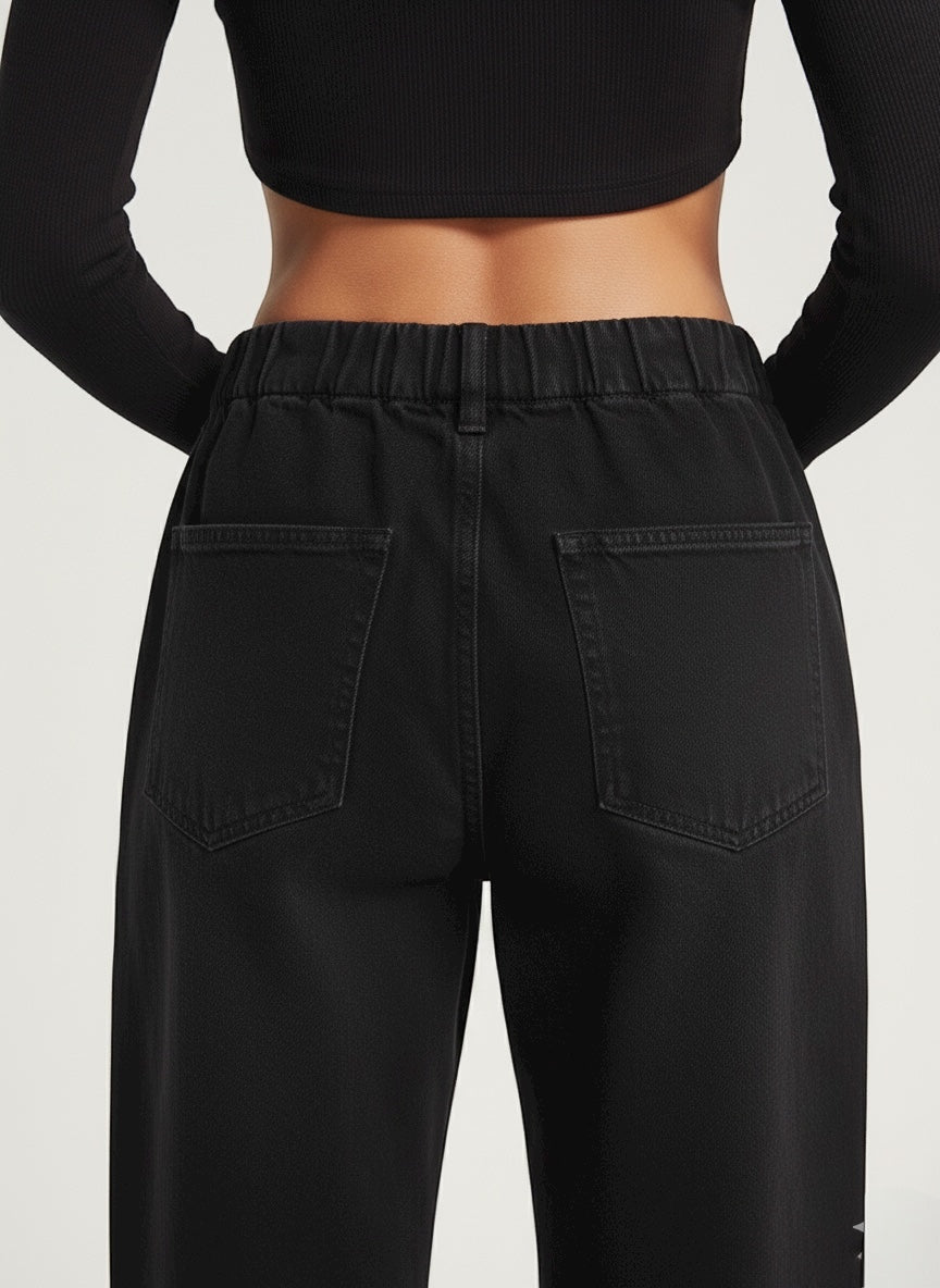 Straight Leg Jeans - Solid Black