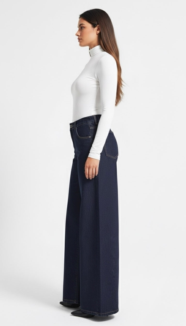Palazzo Jeans – Dark Indigo | Elastic Waist