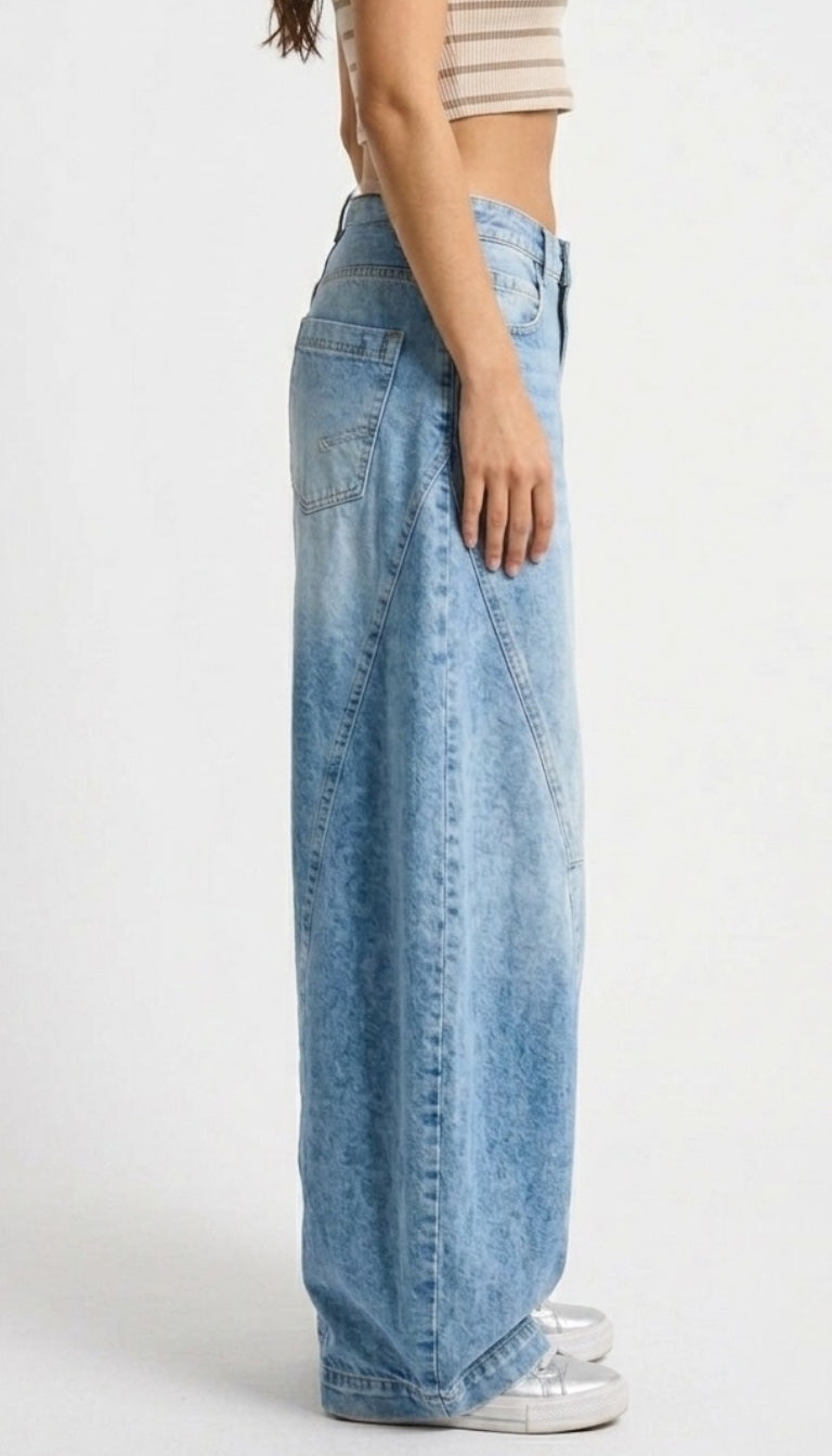 Offset Waist Baggy Jeans – Ice Blue