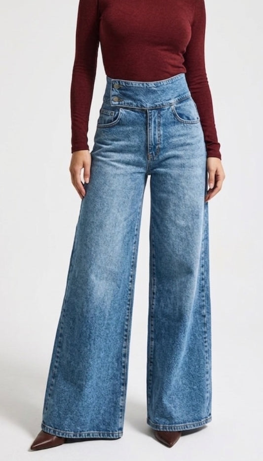 Contour Waist Palazzo Jeans – Vintage Blue