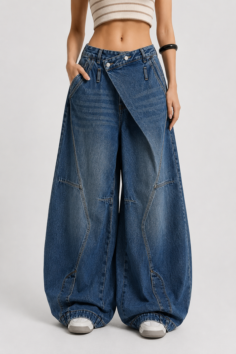 Offset Waist Baggy Jeans (2 colors)