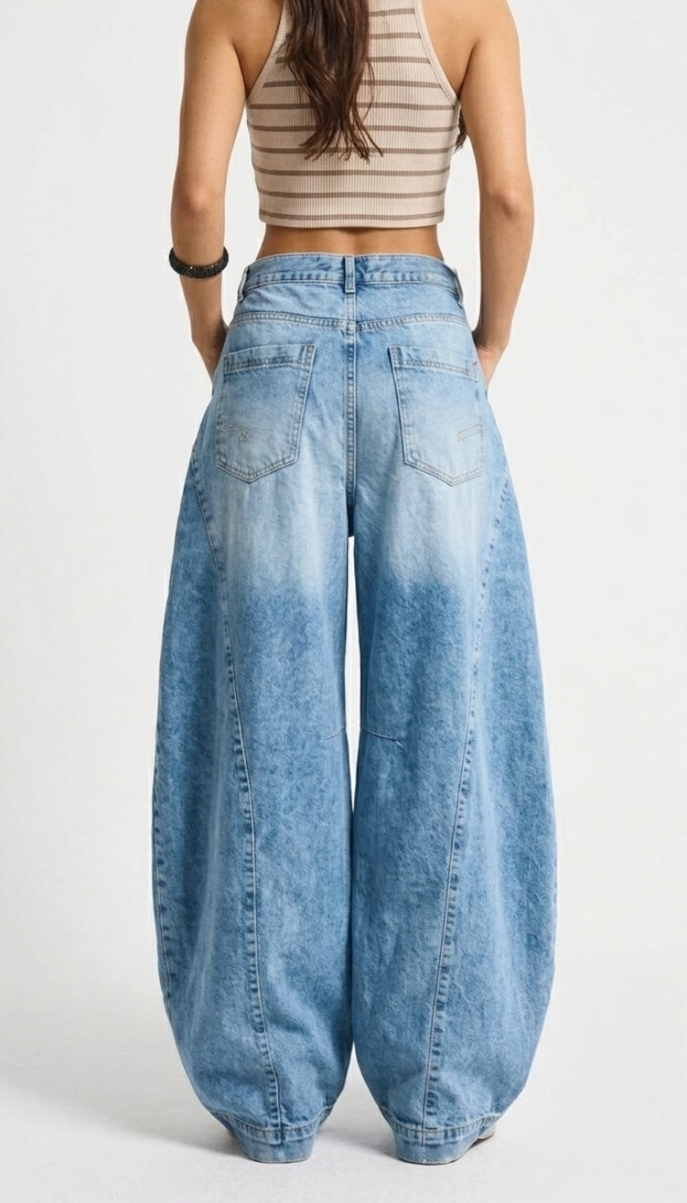 Offset Waist Baggy Jeans – Ice Blue