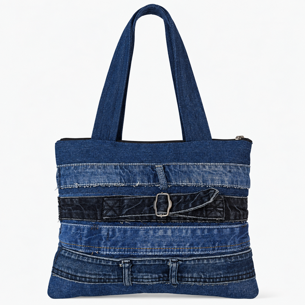 THE MULTI-BELT DENIM TOTE