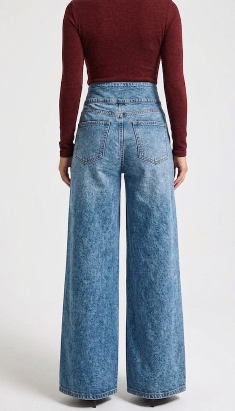 Contour Waist Palazzo Jeans – Vintage Blue