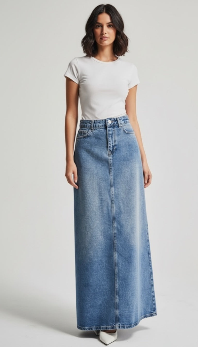 The Classic Denim Maxi Skirt