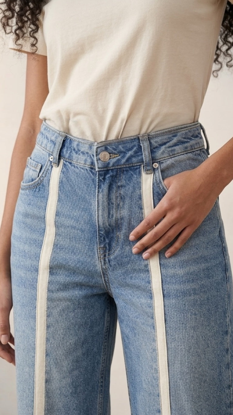 Track-Stripe Wide-Leg Jeans