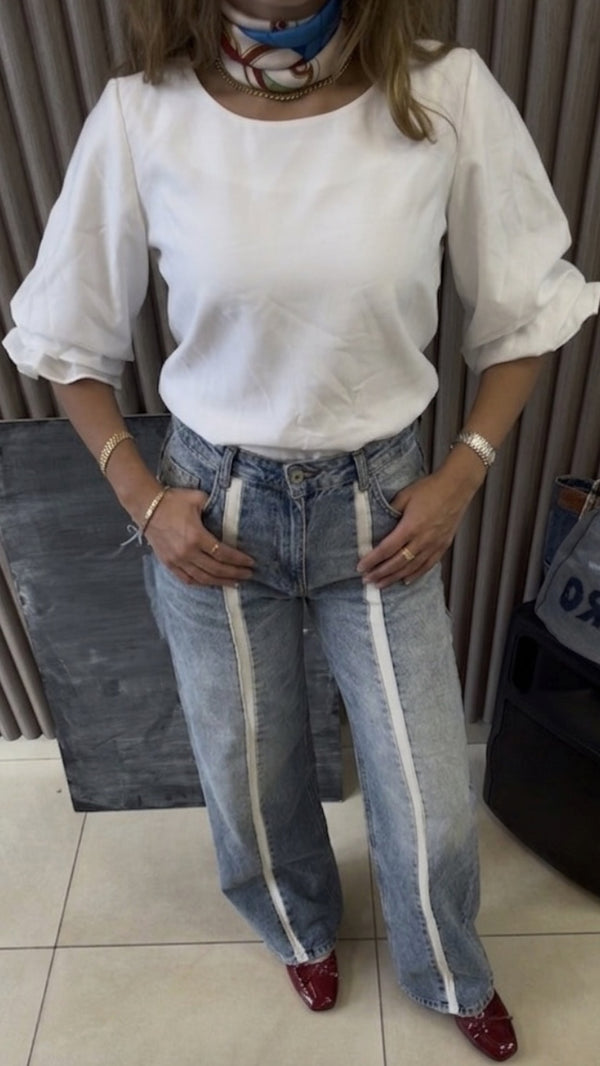 Track-Stripe Wide-Leg Jeans