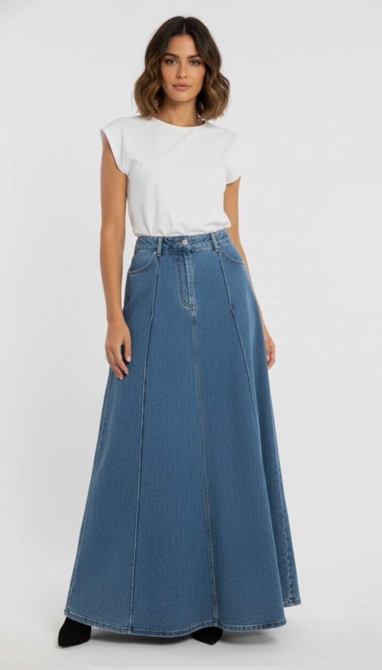 The Structure Denim Maxi Skirt — Size 40 only
