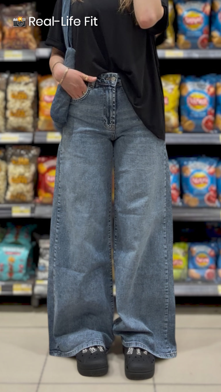 Cloud Fade Palazzo Jeans – Mid Blue