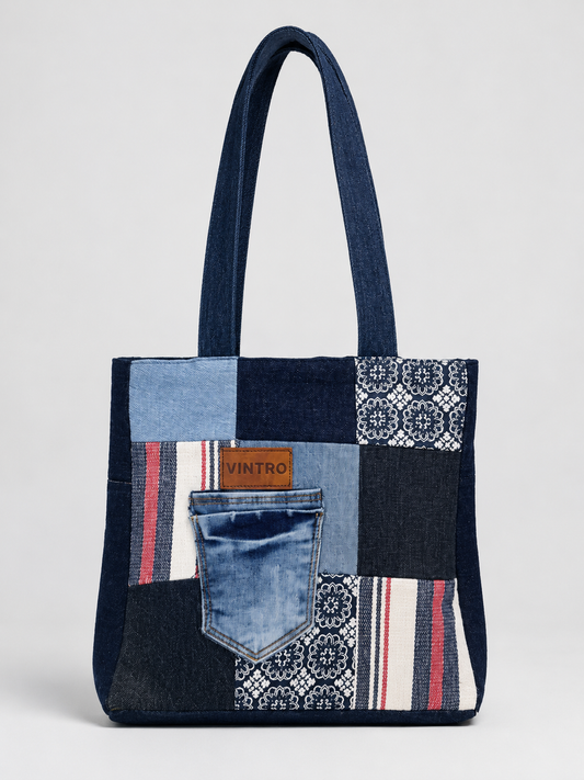 VINTRO Patchwork Denim Tote