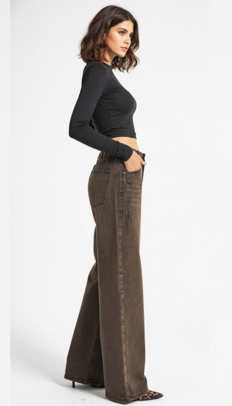 Wide-Leg Brown Denim