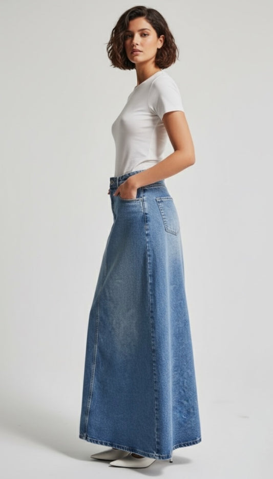 The Classic Denim Maxi Skirt