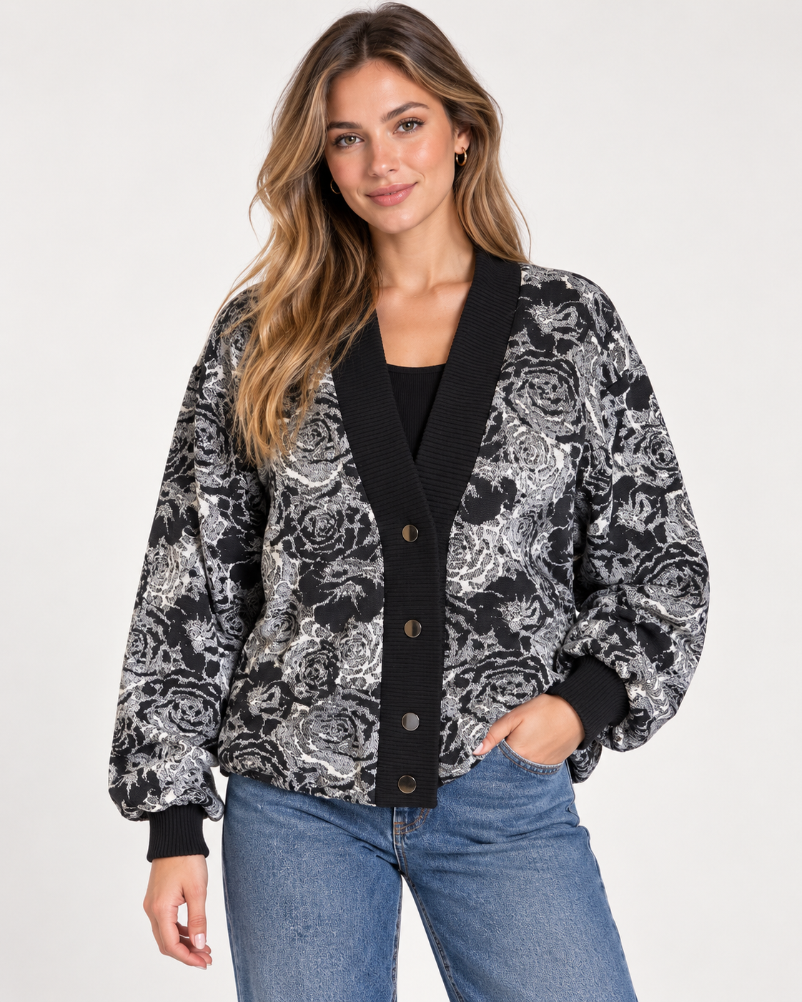 Monochrome Rose Cardigan