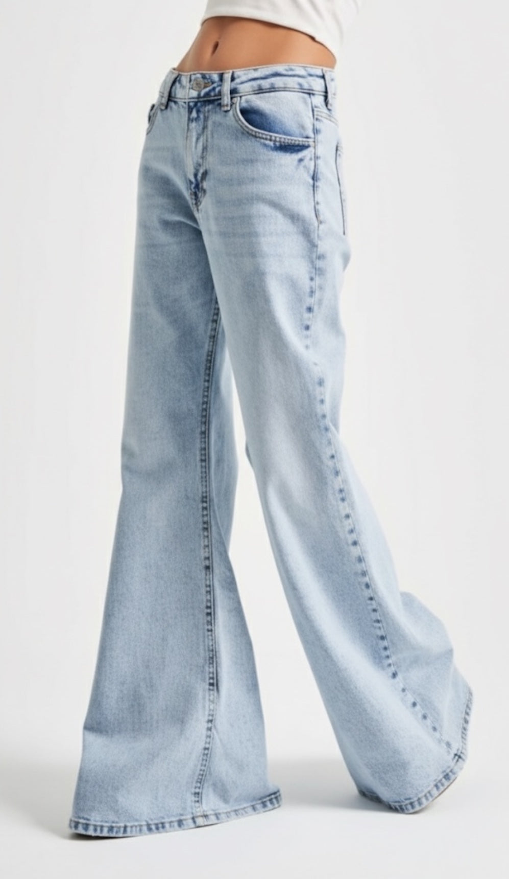 Light Wash Flare Jeans — Sizes 34, 36