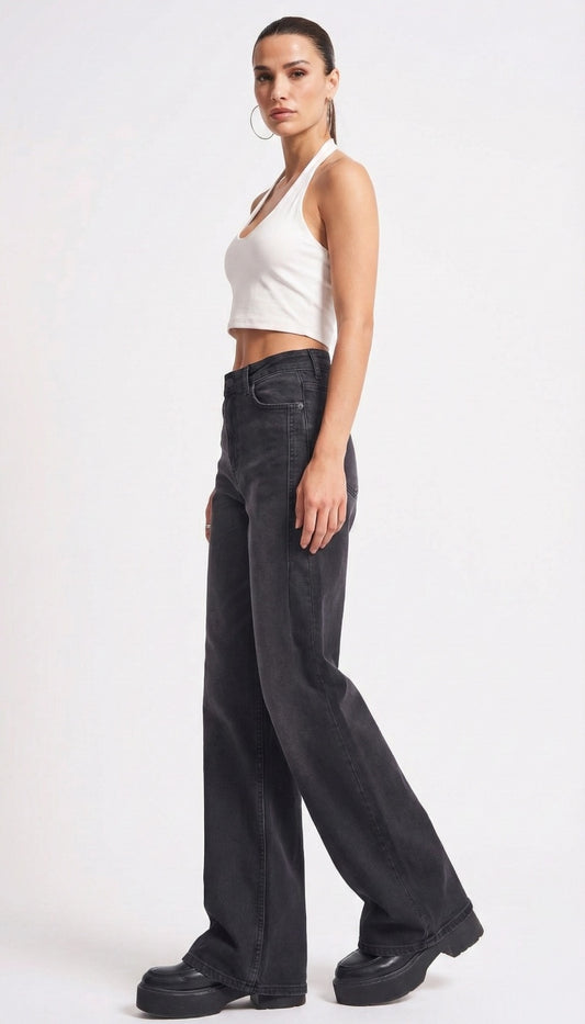 Washed Black Wide-Leg Jeans