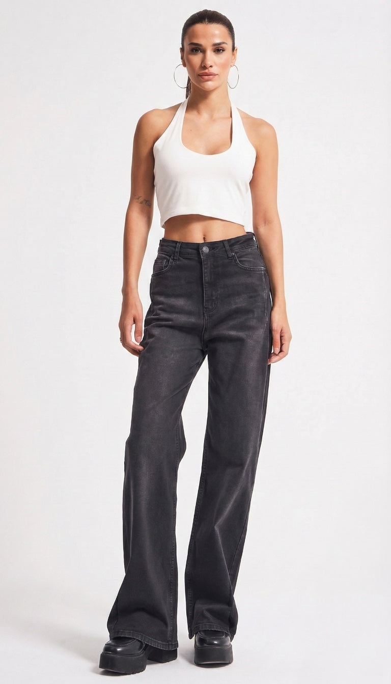 Washed Black Wide-Leg Jeans