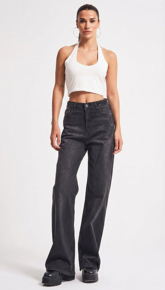 Washed Black Wide-Leg Jeans