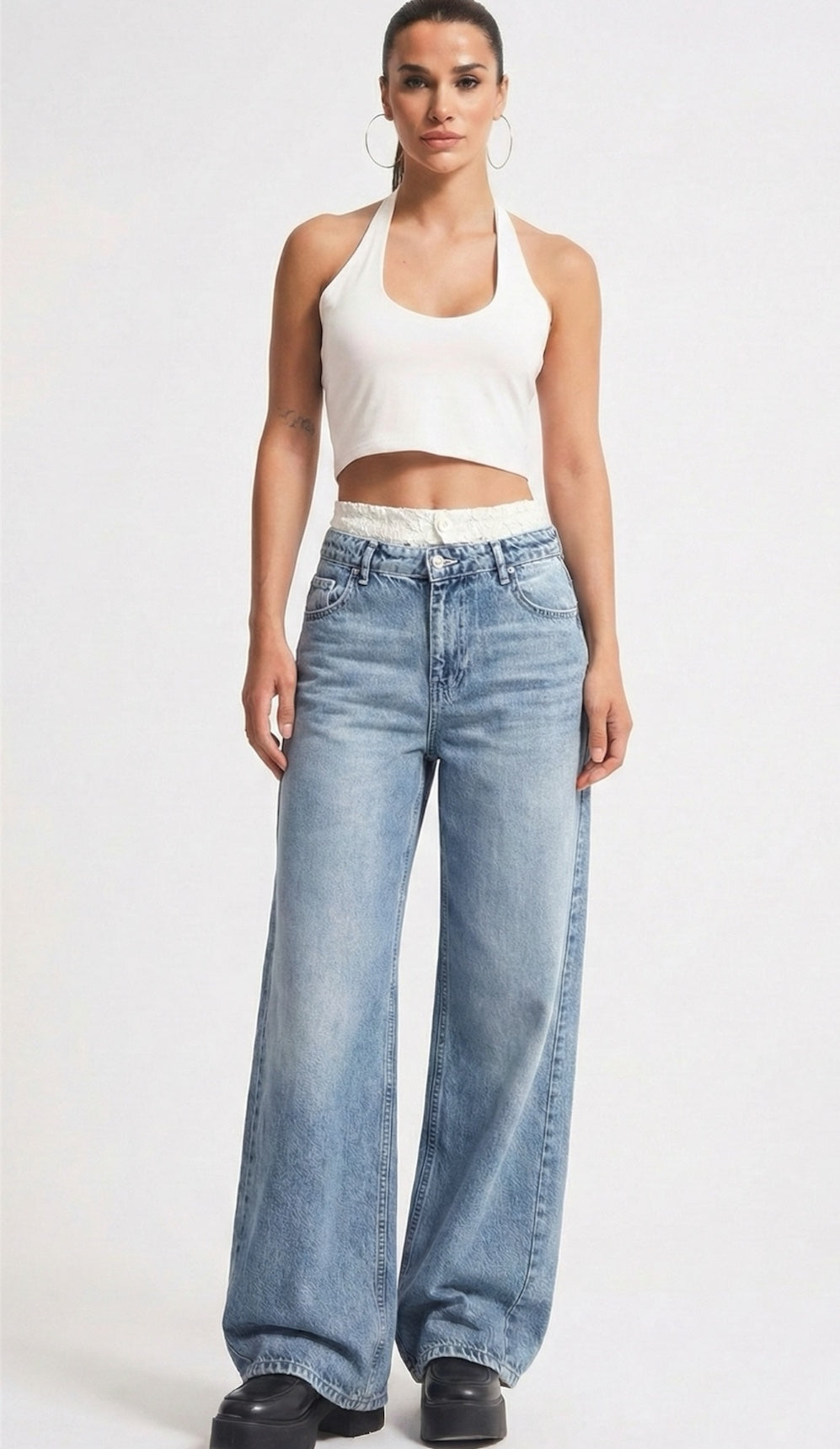 The Lace-Detail Wide Leg Jean