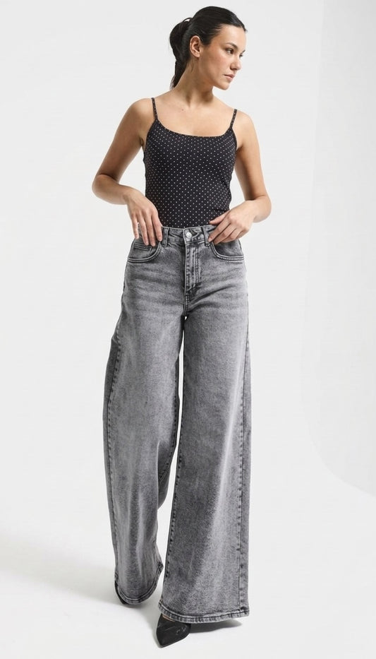 Stone Grey Palazzo Jeans