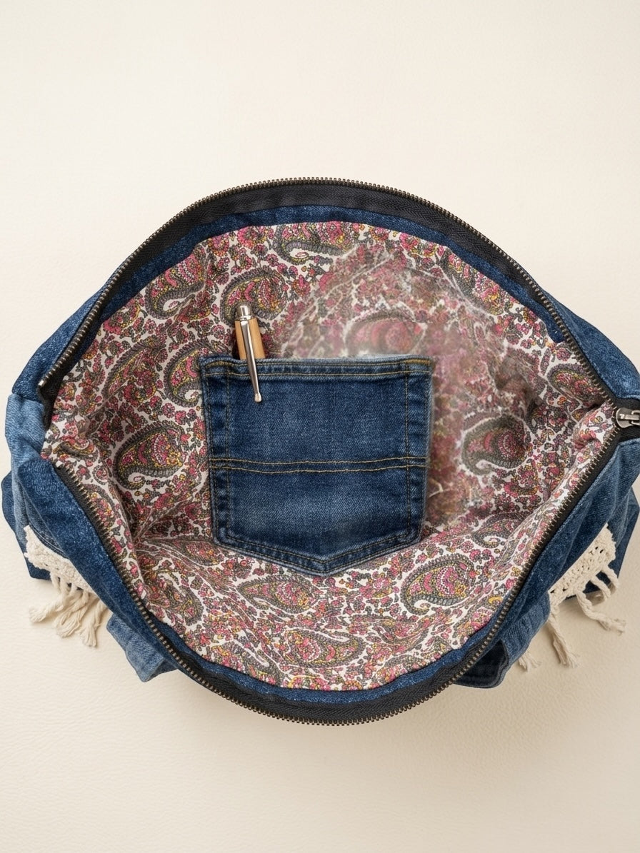 Indigo Lace Tote – Boho Denim Bag