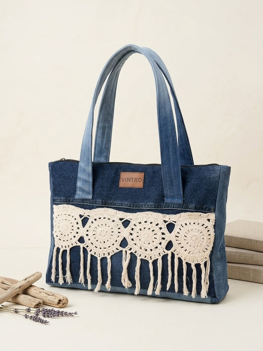Indigo Lace Tote – Boho Denim Bag