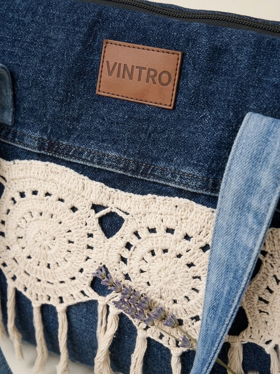 Indigo Lace Tote – Boho Denim Bag