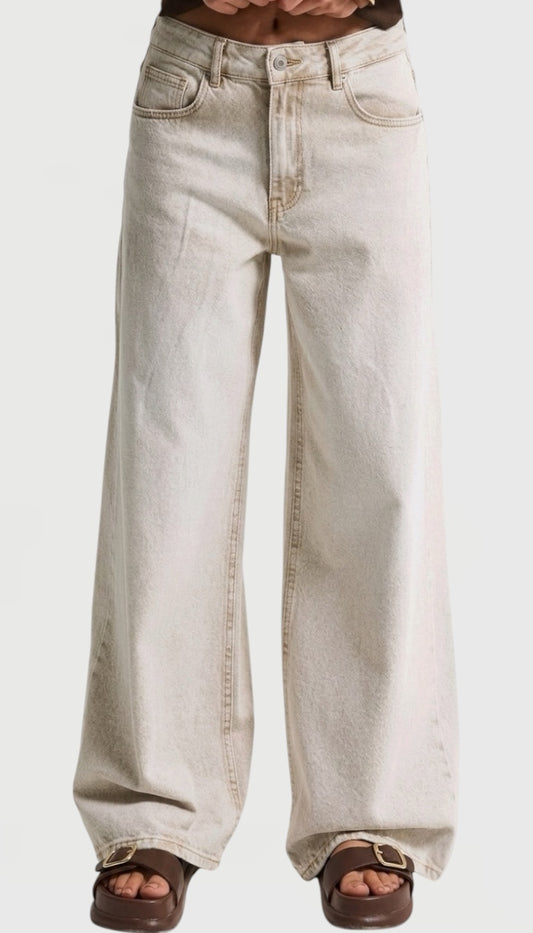 Beige Super Wide Leg Jeans (Summer Neutral Fit)
