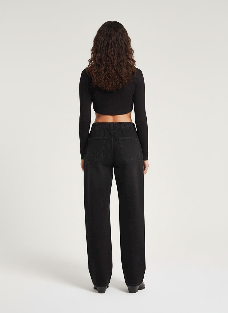 Straight Leg Jeans - Solid Black — Size 48 only