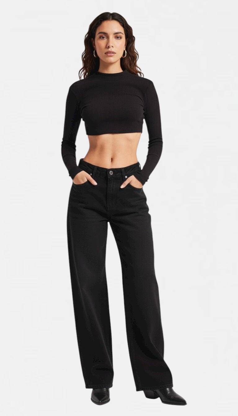 Straight Leg Jeans - Solid Black