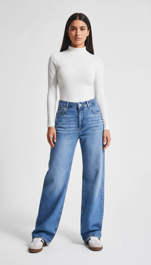 Straight Fit Jeans - Mid Blue Wash