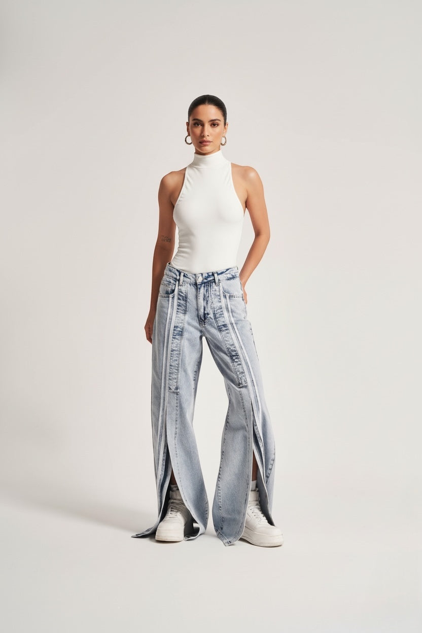 Double Stripe Zip Denim — Size 34 only