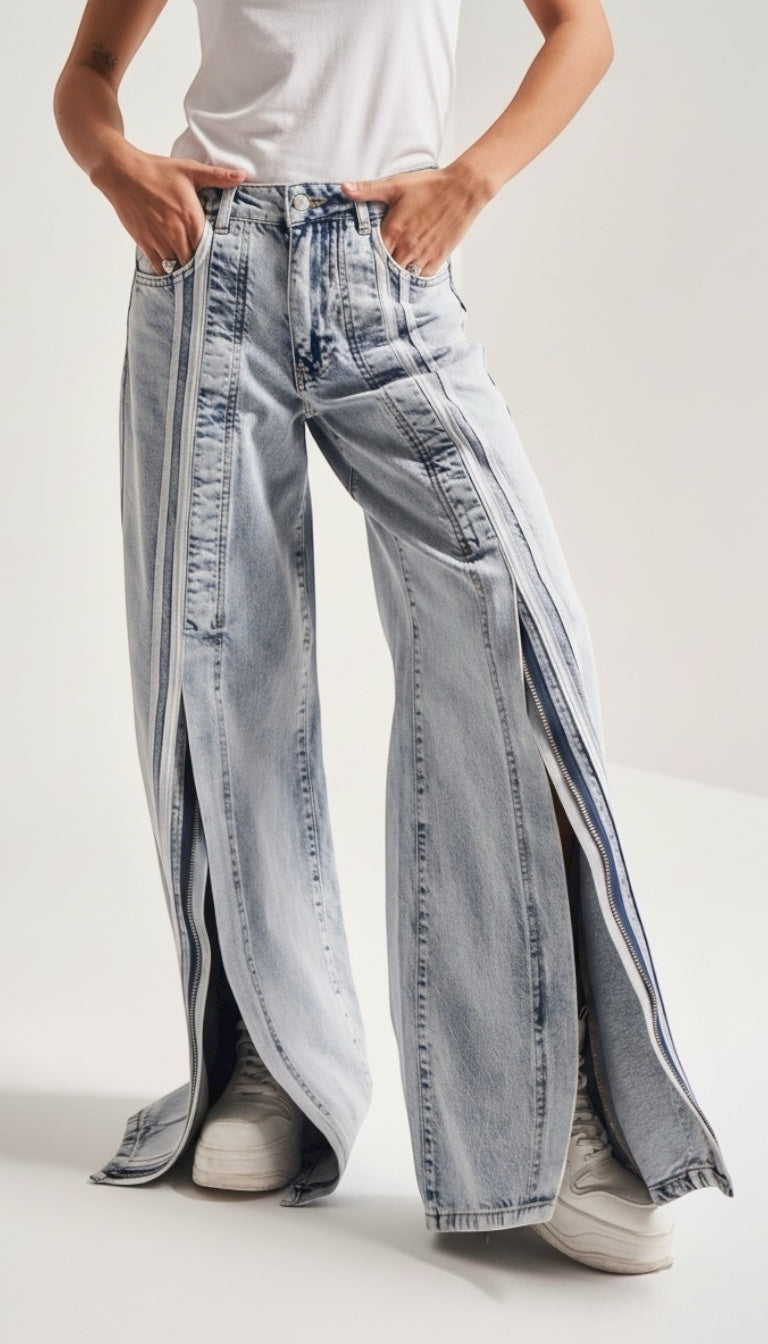 Double Stripe Zip Denim — Size 34 only