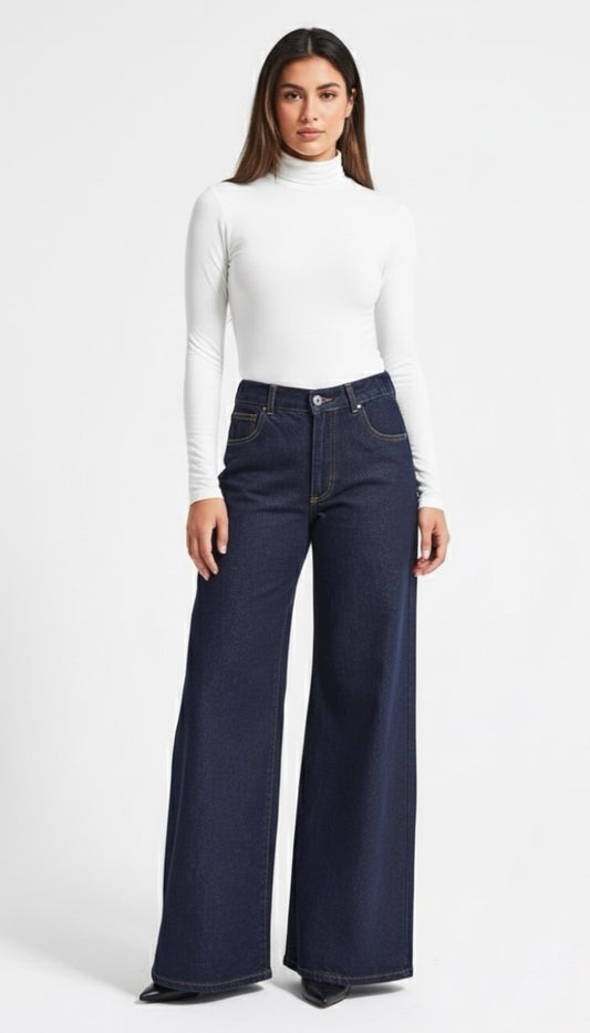 Palazzo Jeans – Dark Indigo | Elastic Waist