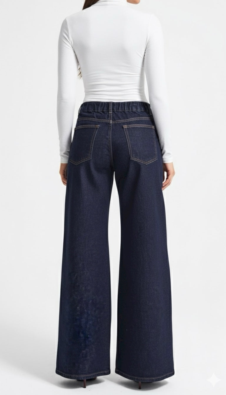 Palazzo Jeans – Dark Indigo | Elastic Waist