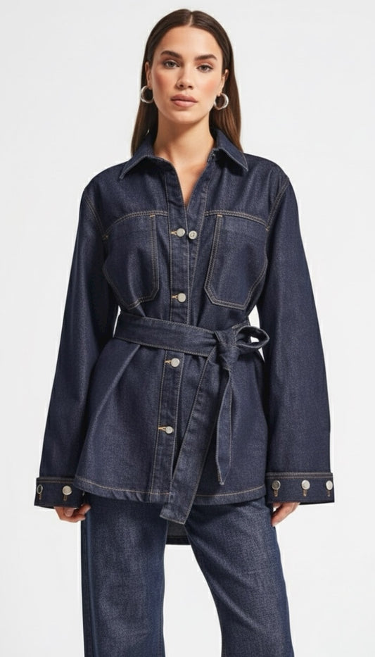 Structured Belted Denim Jacket