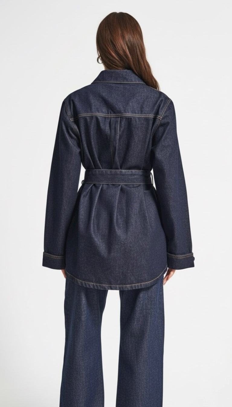 Structured Belted Denim Jacket